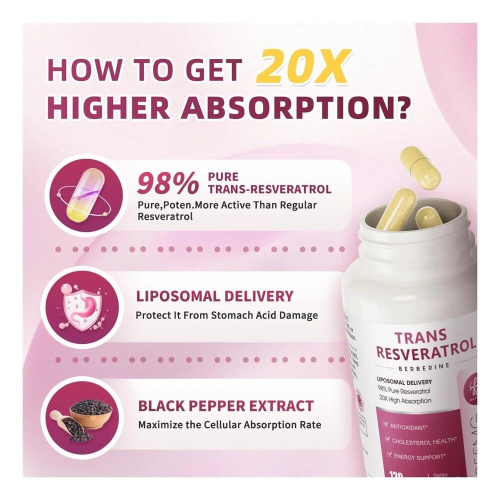iMATCHME Resveratrol Supplement, 98% Pure Trans Resveratrol 600mg with Liposomal - Picture 6 of 6